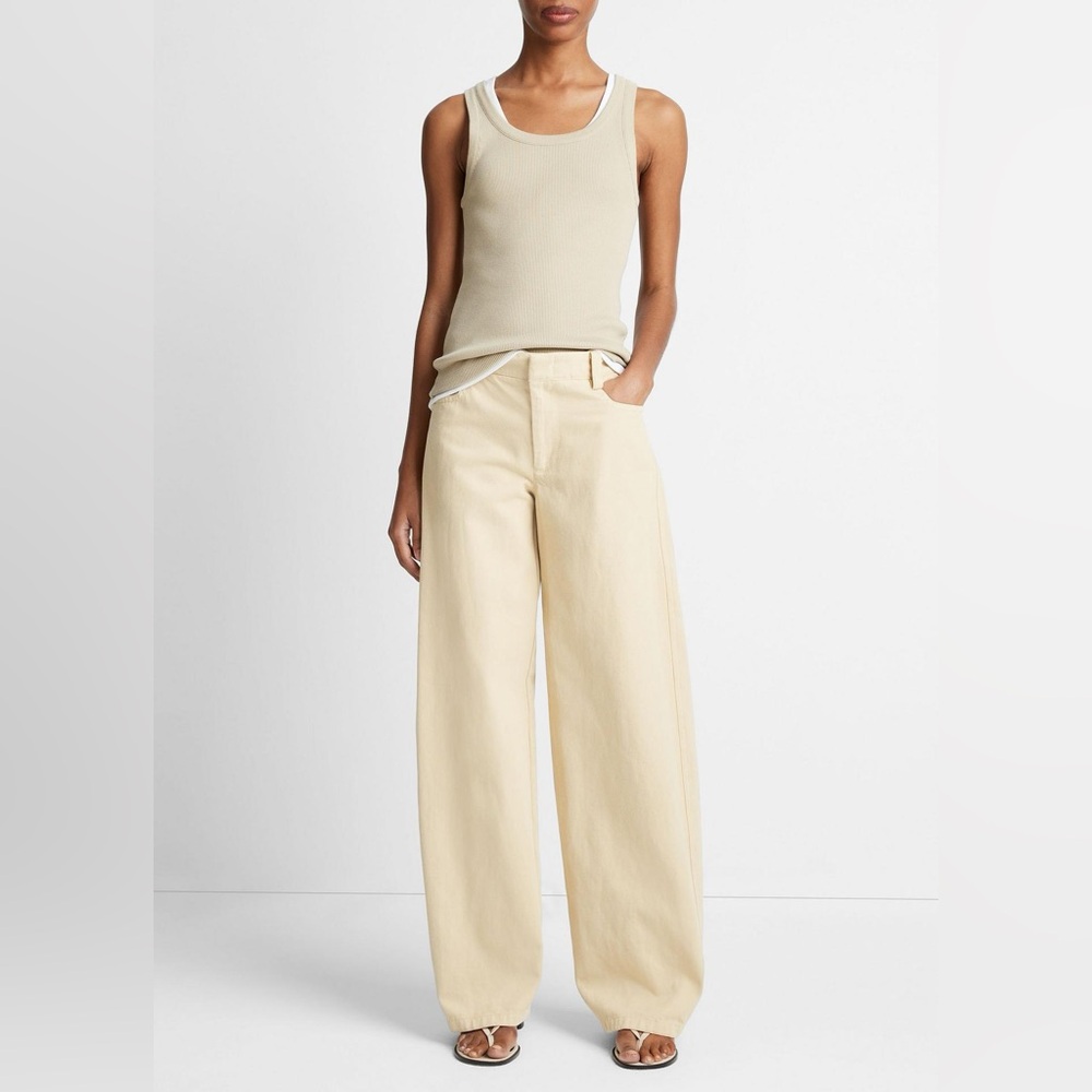 VINCE Washed Cotton Twill Wide-Leg Pant Pastel Yellow 6